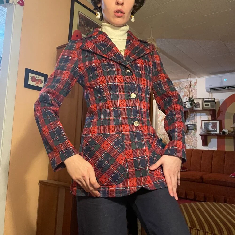 1970s metal button wyndham plaid pocket blazer - made in canada! - Picture 5 of 12